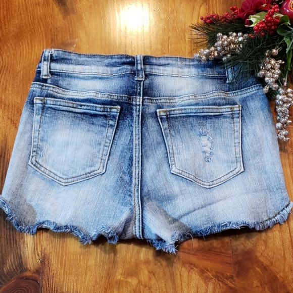 Mossimo Distressed Raw Edge Denim Shorts Jean 9 - Picture 3 of 6